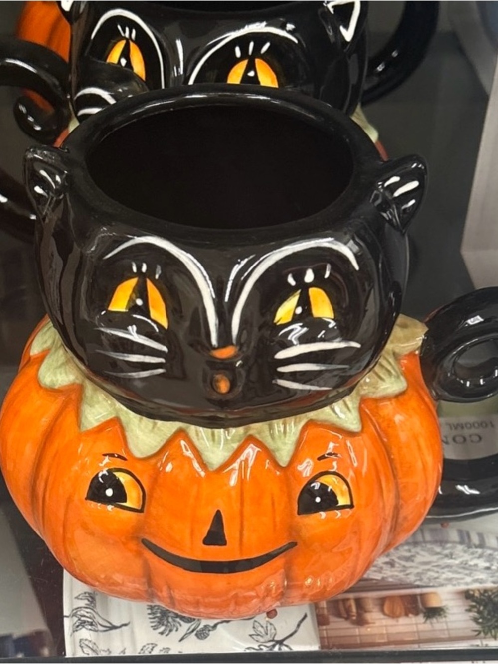 New Johanna Parker Black Cat halloween mug Orange Pumpkin Ceramic